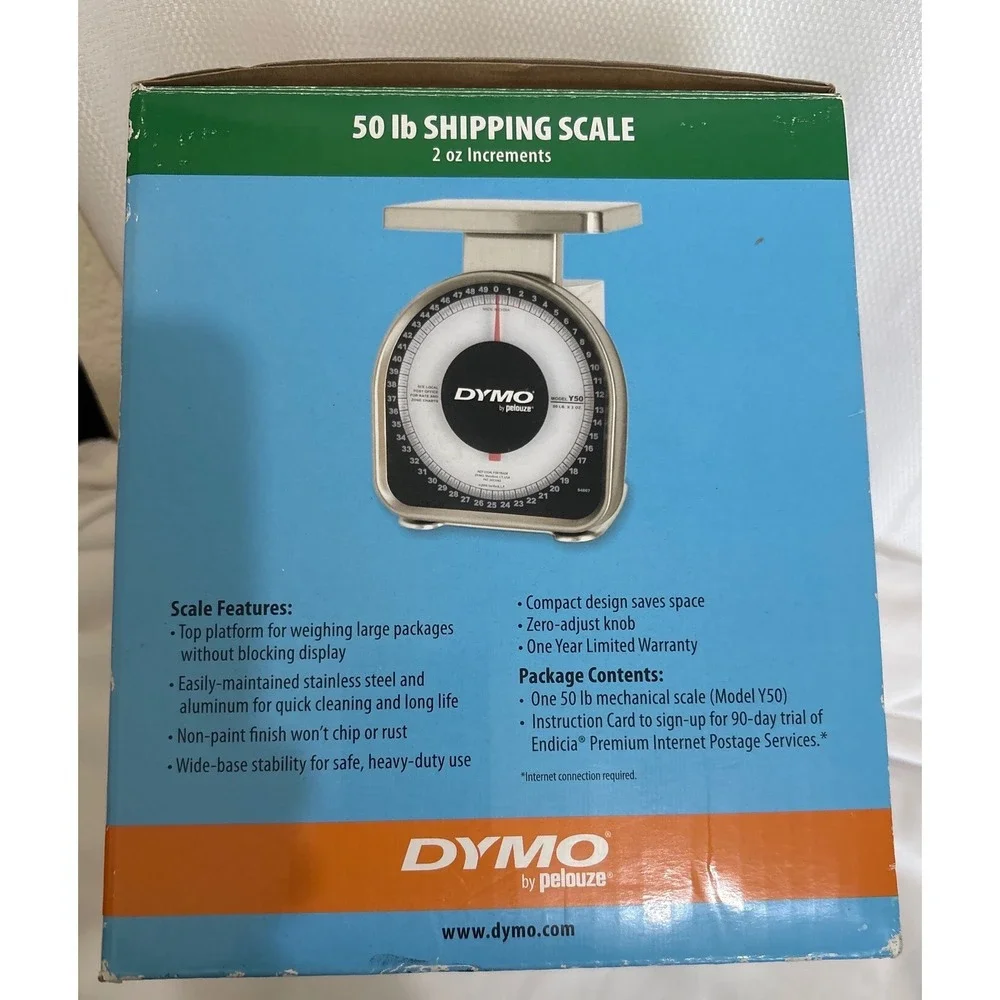 NWT Dymo Pelouze Y50 Mechanical Shipping Scale 50 lb Capacity Stainless Steel